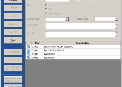 Configuración diferentes tipos de Planes de Estudios